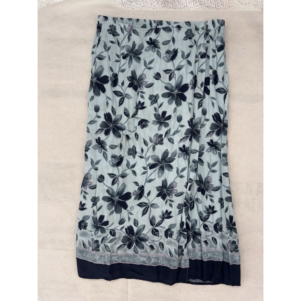 Sag Harbor Wrap Skirt Womens XL Blue Floral Peasant Boho Flower Cottagecore